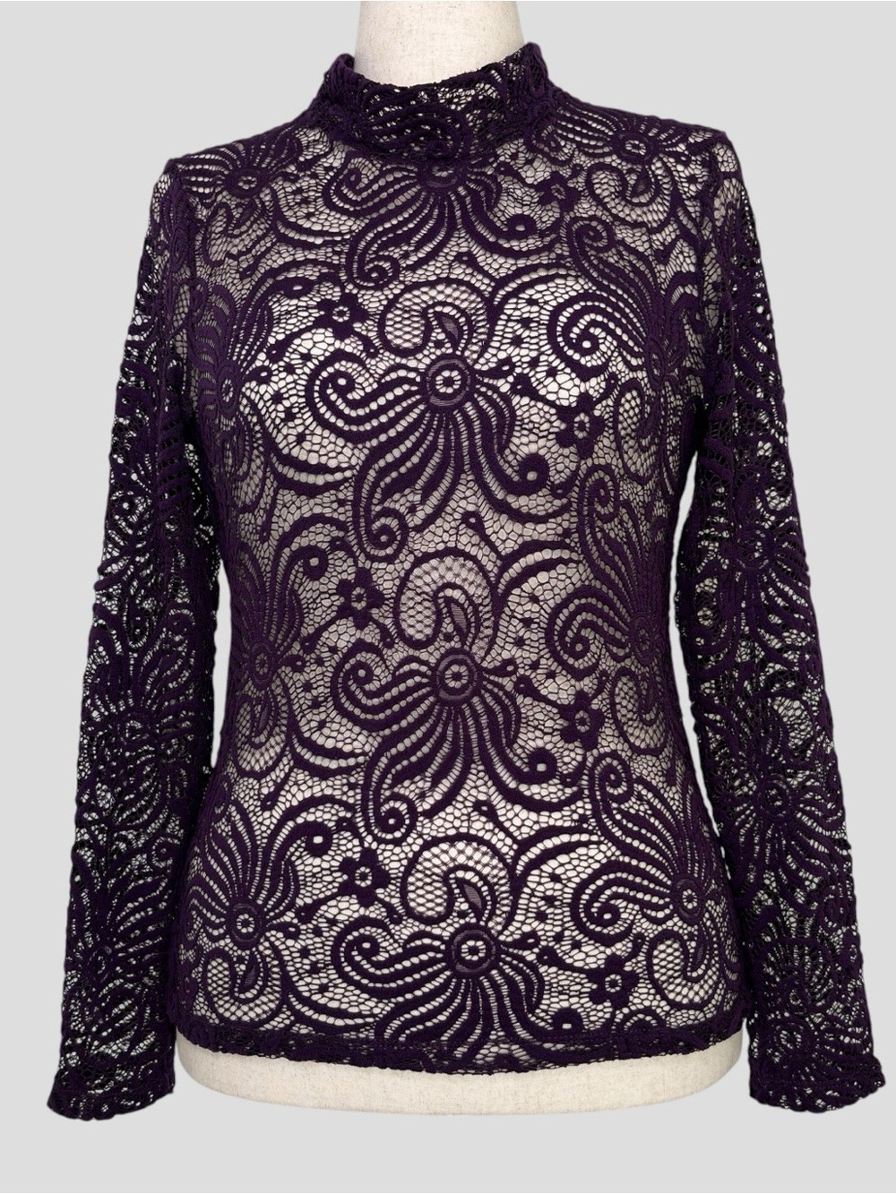 Purple Snow Purple Sheer Lace Top XL Mock Neck Y2K Whimsigoth Dark Fairy Goth